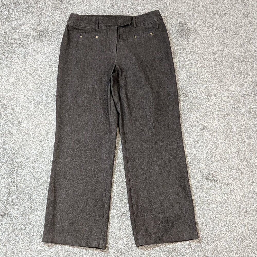 NYCC Brown Stretch Twill Straight Leg High Rise Casual Career Pants; Size 14